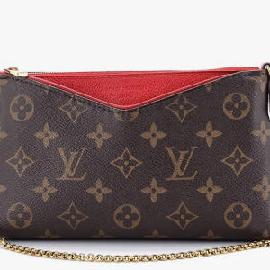 pre loved pallas clutch monogram canvas with leather, brown